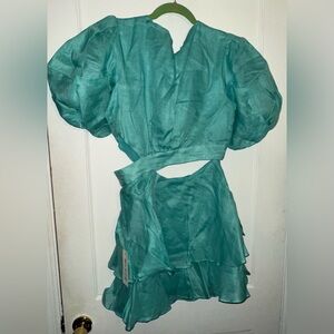 Bardot Aqua Puff Sleeve Mini Dress